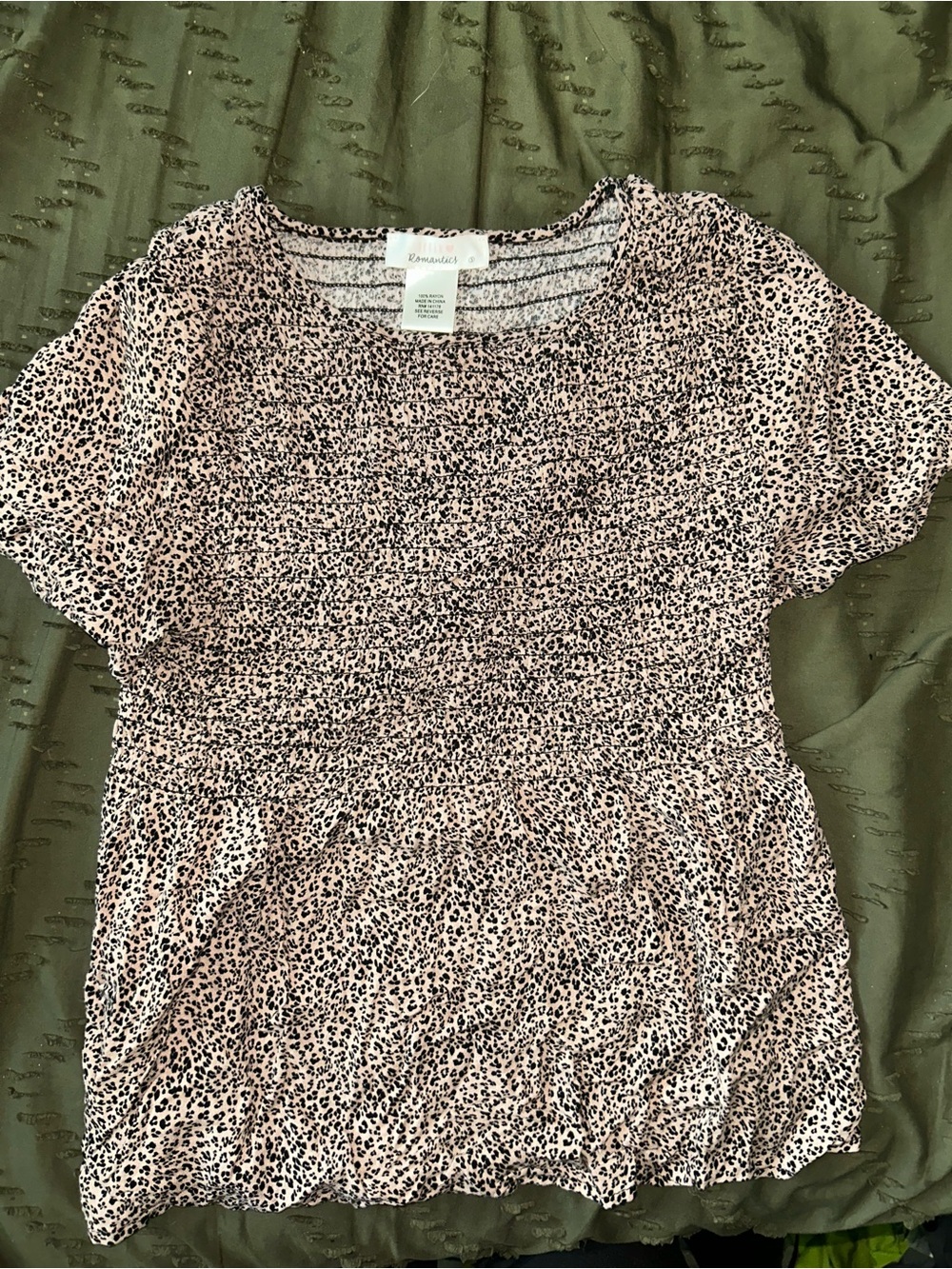 Women’s Brown Leopard Print Short Sleeve Top - Smocked Bodice